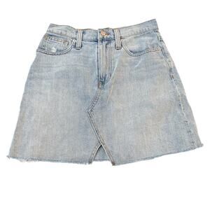Madewell Light Wash Denim Skirt Assymetric Front Slit Design Size 26